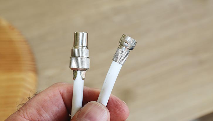 Attaching ‘F’ and coaxial connectors to coaxial cable