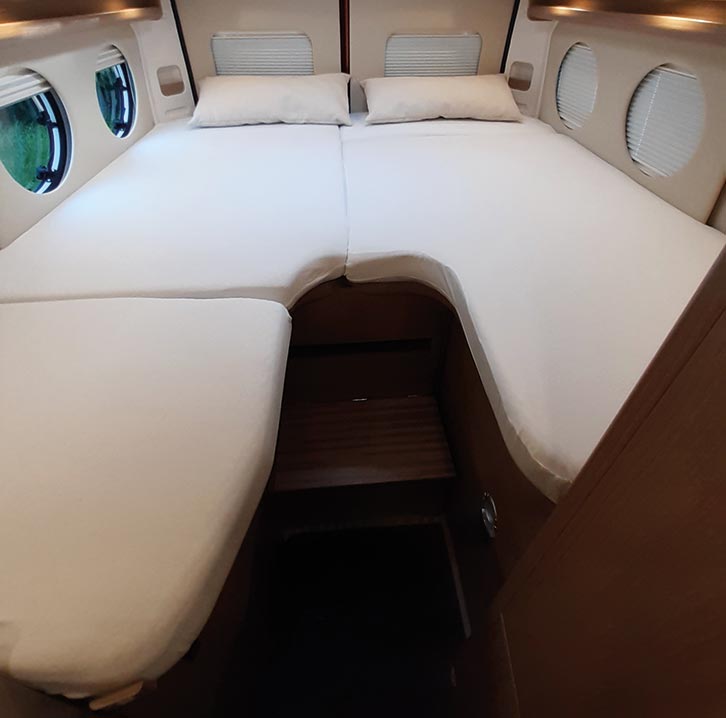 The fixed single beds in the Malibu Van 640 LE RB GT Skyview