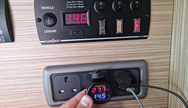 Plug-in voltmeter checking voltage