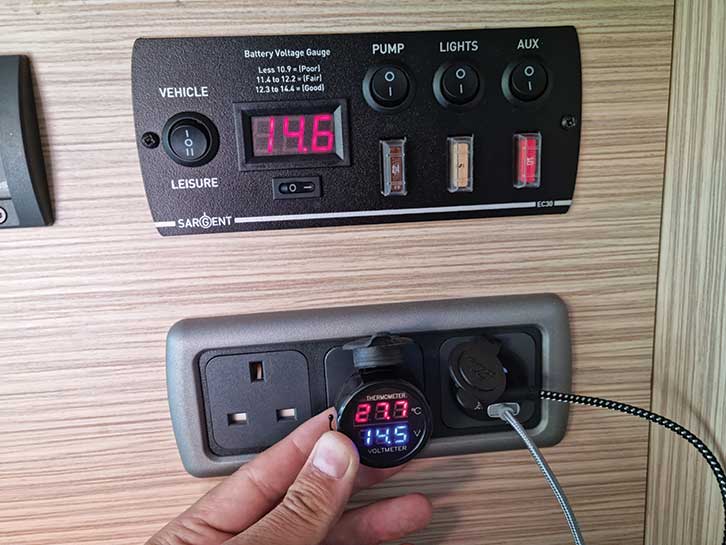 Plug-in voltmeter checking voltage