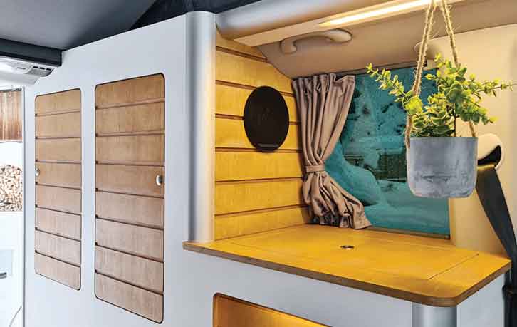 Interior of VW T6 elevating-roof campervan