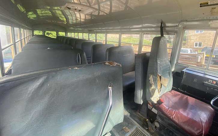 Interior of bus before conversion