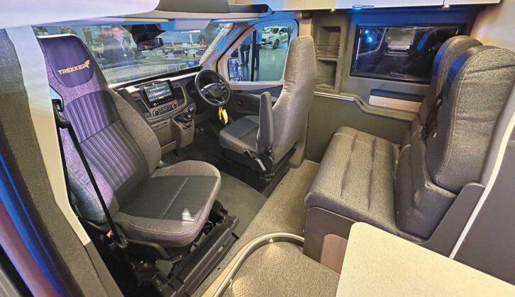 The cab area with captain's seats swivelled round