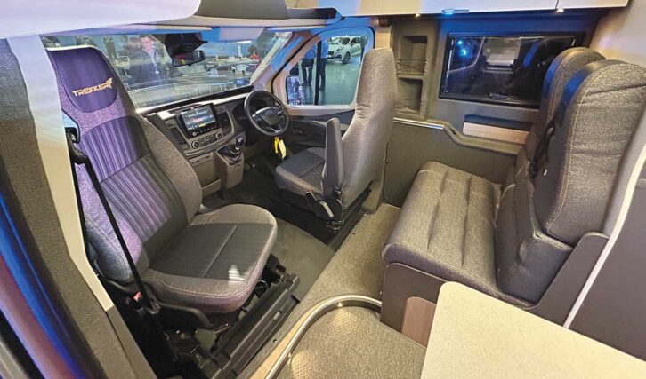 The cab area with captain's seats swivelled round