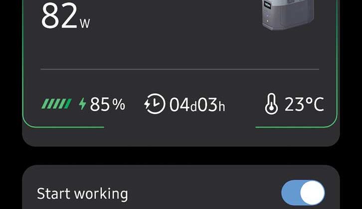 The app showin the Alternator Charger taking battery