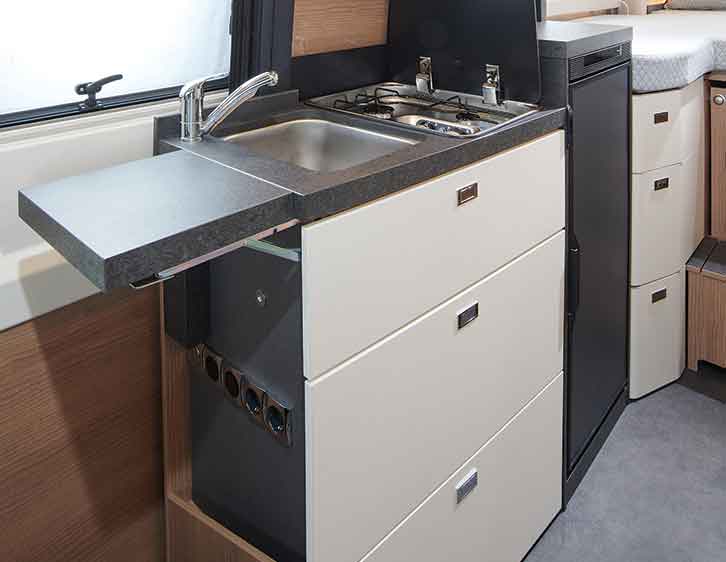 The kitchen in the Malibu