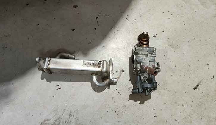 The faulty EGR valve and its cooler