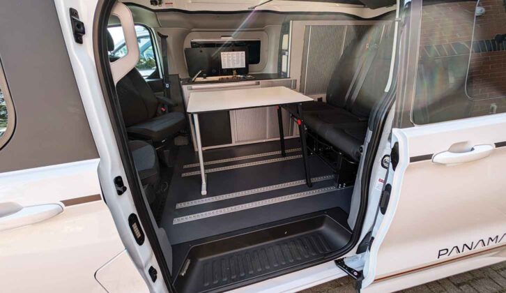 A clip-on table in the 'van