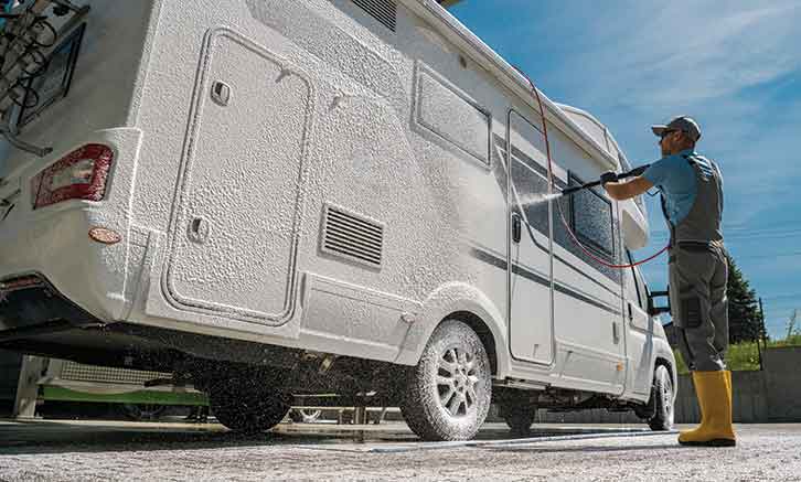 Pressure washing a motorhome