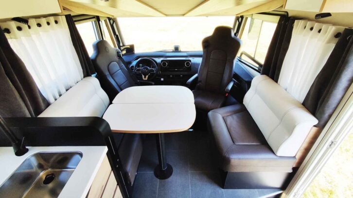 The cab seats swivelled around to face the louge