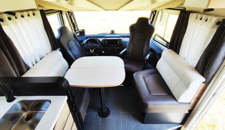 The cab seats swivelled around to face the louge