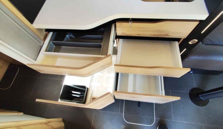 The drawers in the kitchen