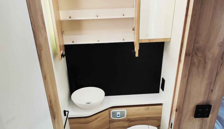 The toilet, handbasin and mirror