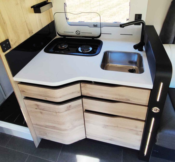 The kitchen has plenty of work surface