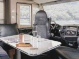 The forward lounge with the captain's chair swivelled in