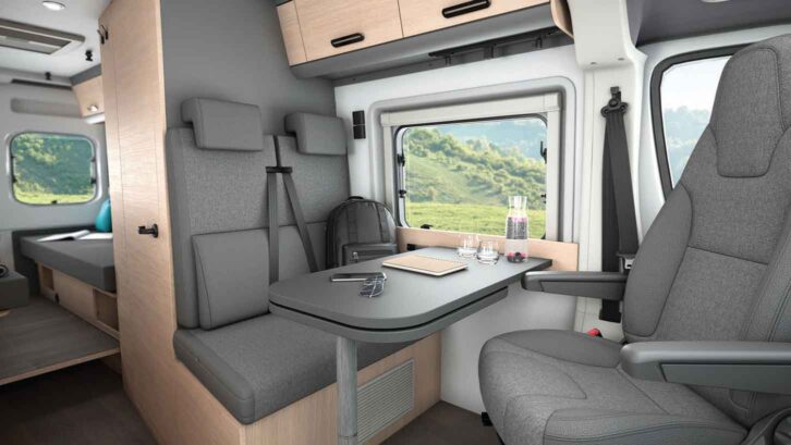 The clip-on table in the V65-SL