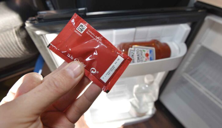 Checking a ketchup packet