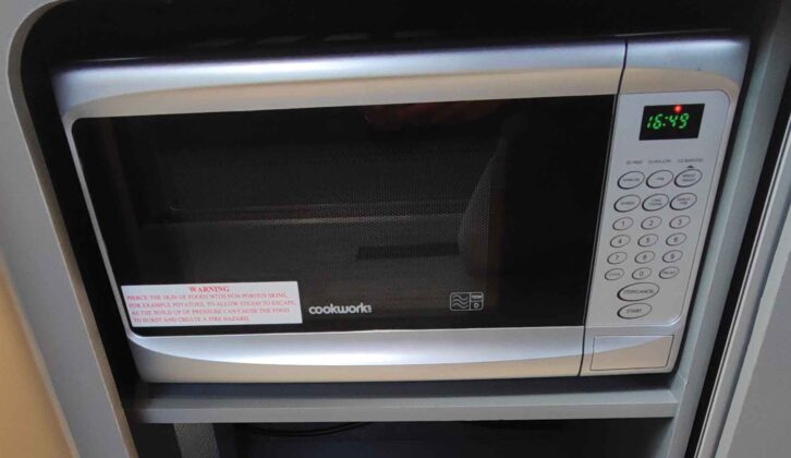 A microwave in a campervan