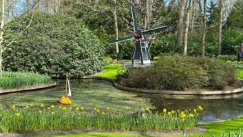 A windmill display in Keukenhof Gardens