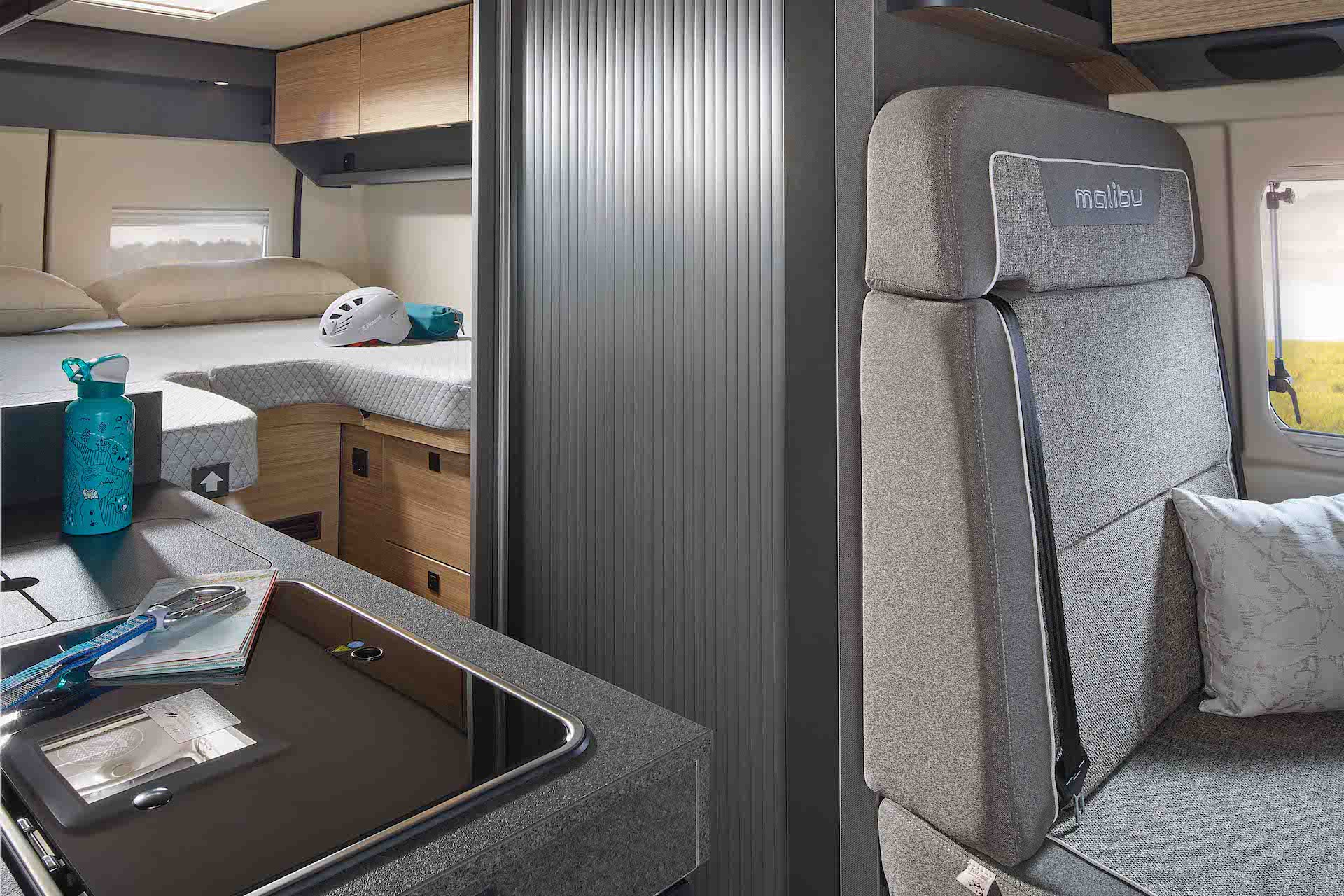 A rear-facing interior view of the new Malibu relax campervan