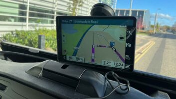 A sat nav in the cabin of a motorhome