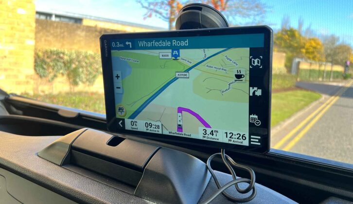 A Garmin Camper 1095 in a motorhome's cabin