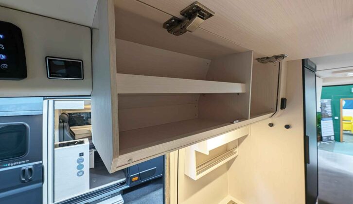 One of the spacious overhead lockers