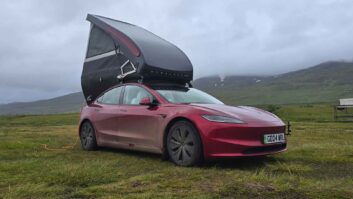 The Tesla "campervan" with the roof up