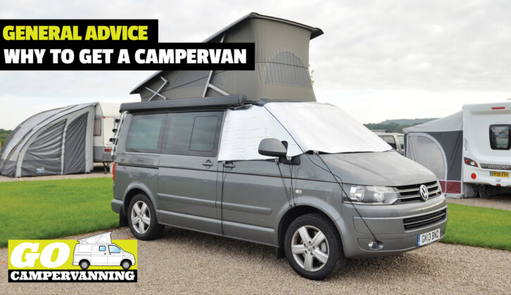 A campervan with its pop-top roof up