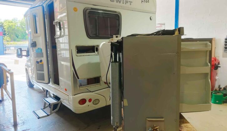 The motorhome in the workshop