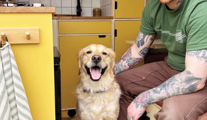 Bear Hug Campers founder John Stuckey with Billy