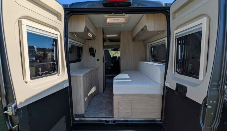 Looking through the barn doors of Elddis Autoquest Apex CV60