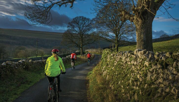 A group of cyclists at the Yorkshire Dales