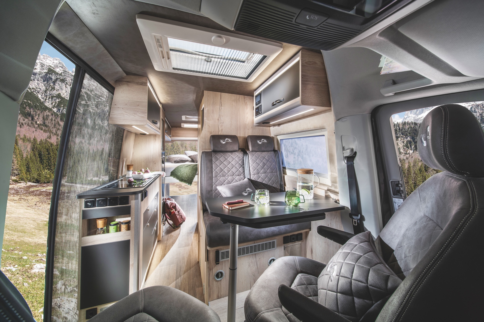 The interior of a MegaMobil campervan 