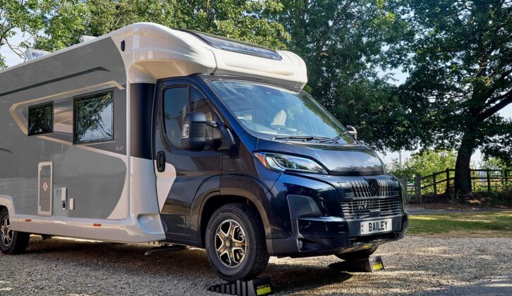 The Autograph 79-4T with its front wheels on levelling ramps