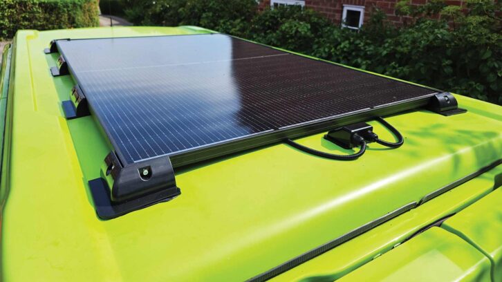 A roof-mounted campervan solar panel