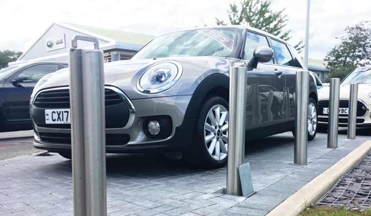 Security posts by a car park