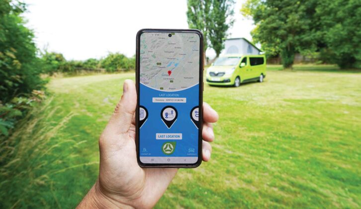 A motorhome tracker app on a phone