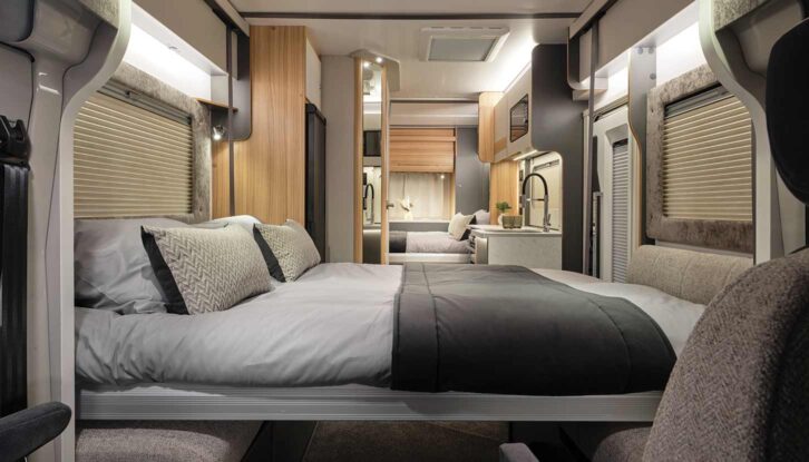 The electrically operated drop-down transverse double bed