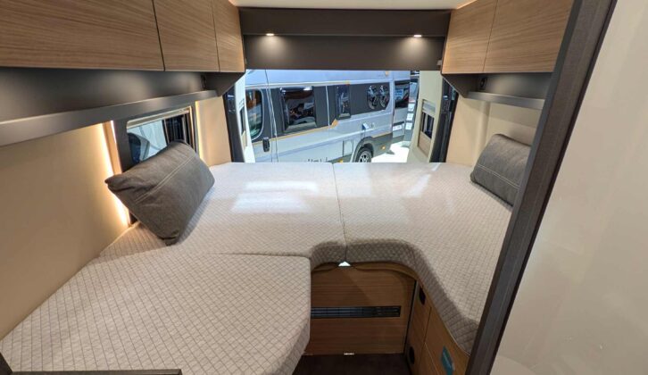 The bed at the rear of the Malibu Relax