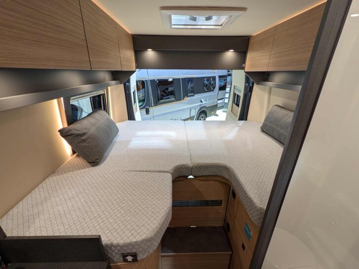 The bed at the rear of the Malibu Relax