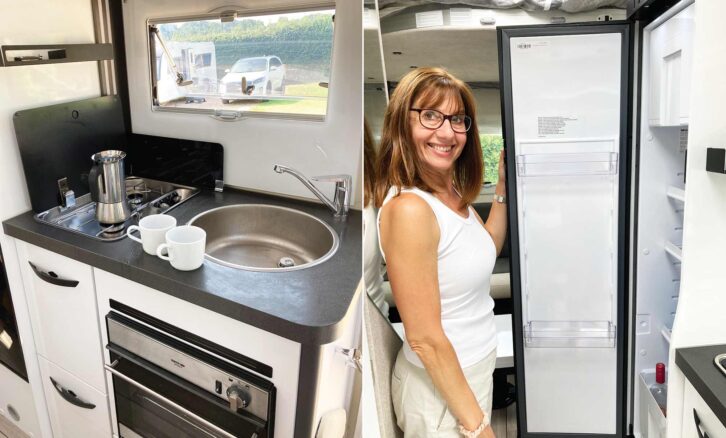 The kitchen (left) and fridge (right)