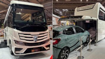 The Morelo (left) and a car being driven into the garge (right)