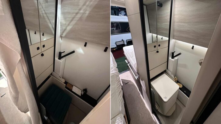 The washrooms in the HM 6.0 (left) and HMX 6.0 (right)