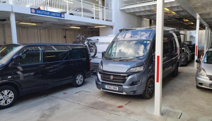 A campervan on a ferry