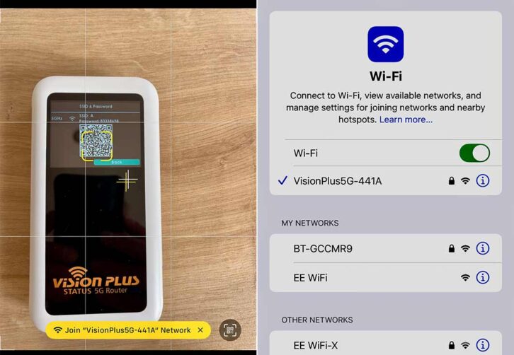 Scanning the QR code and connecting to the Wi-Fi