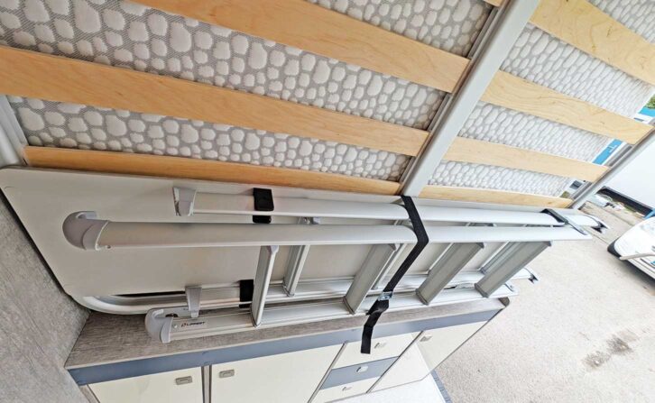 The ladder strapped away