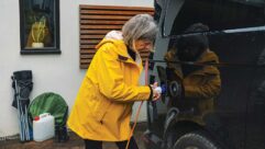 A motorhome being plugged into EHU