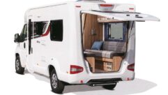 The Rio from the rear with the tailgate up