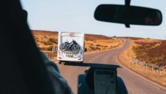 Looking through the windscreen to see a motorhome on the road ahead